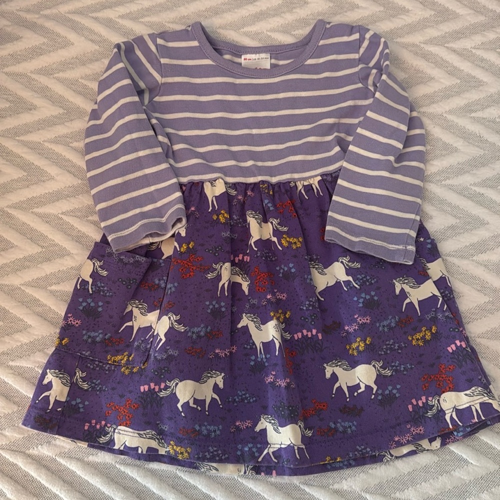 Hanna Andersson 18-24 (80cm) purple striped horse dress